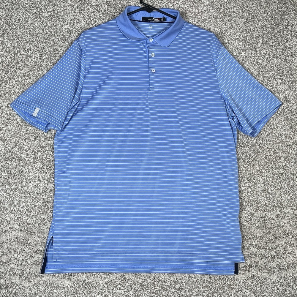 RLX Ralph Lauren Polo Shirt Men's Large Blue Navy Stripe Stretch Performance